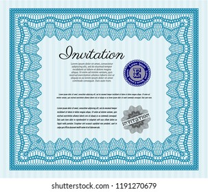 Light blue Retro vintage invitation. Superior design. Vector illustration. With background. 
