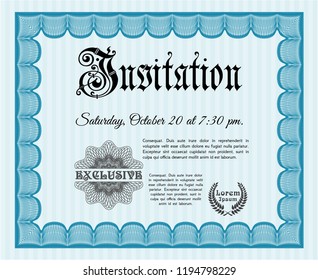 Light blue Retro vintage invitation. Good design. Vector illustration. With guilloche pattern and background. 