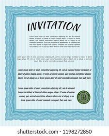 Light blue Retro vintage invitation. Nice design. Detailed. With quality background. 