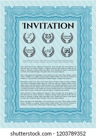 Light blue Retro vintage invitation. Excellent design. With great quality guilloche pattern. Vector illustration. 