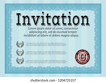 Light blue Retro vintage invitation. Customizable, Easy to edit and change colors. Printer friendly. Lovely design. 