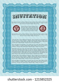 Light blue Retro vintage invitation. Excellent design. Customizable, Easy to edit and change colors. With complex background. 
