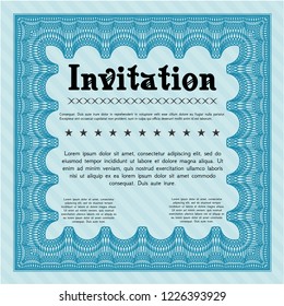 Light blue Retro vintage invitation. Superior design. Complex background. Detailed. 