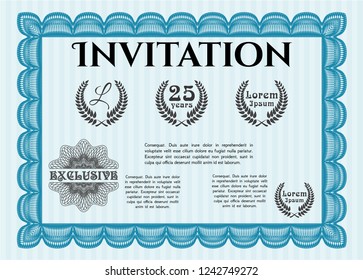 Light blue Retro vintage invitation. Money Pattern design. Detailed. Complex background. 