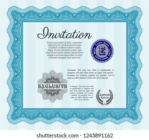Light blue Retro vintage invitation. Customizable, Easy to edit and change colors. With linear background. Money Pattern design. 