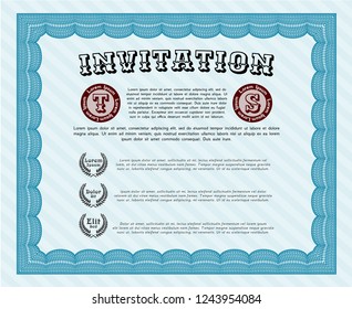 Light blue Retro vintage invitation. With complex linear background. Vector illustration. Superior design. 