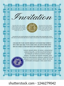 Light blue Retro vintage invitation. With guilloche pattern. Retro design. Vector illustration. 