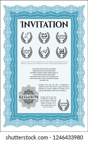 Light blue Retro vintage invitation. Easy to print. Customizable, Easy to edit and change colors. Cordial design. 