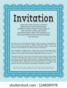 Light blue Retro vintage invitation. With guilloche pattern and background. Vector illustration. Retro design. 