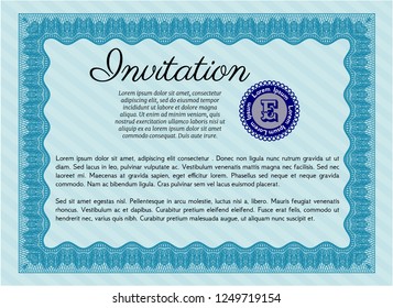 Light blue Retro vintage invitation. Money Pattern. Vector illustration. With background. 