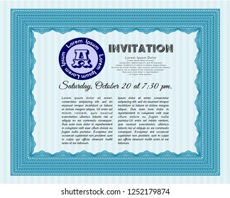 Light blue Retro vintage invitation. With guilloche pattern. Artistry design. Customizable, Easy to edit and change colors. 