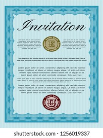 Light blue Retro vintage invitation. Complex background. Money design. Customizable, Easy to edit and change colors. 