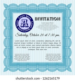 Light blue Retro vintage invitation. Easy to print. Beauty design. Customizable, Easy to edit and change colors. 