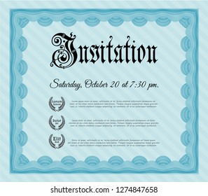 Light blue Retro vintage invitation. Sophisticated design. With background. Customizable, Easy to edit and change colors. 