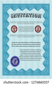 Light blue Retro vintage invitation. With background. Detailed. Money Pattern design. 