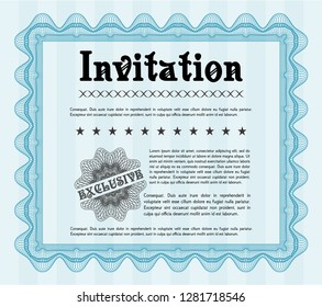 Light blue Retro vintage invitation. With complex linear background. Superior design. Detailed. 