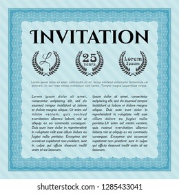 Light blue Retro vintage invitation. With guilloche pattern and background. Money style design. Detailed. 