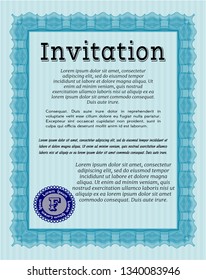 Light blue Retro vintage invitation. Customizable, Easy to edit and change colors. With complex linear background. Money Pattern design. 