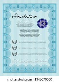 Light blue Retro vintage invitation. Retro design. Detailed. With background. 