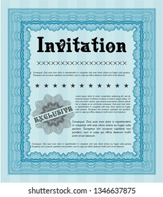 Light blue Retro vintage invitation. With guilloche pattern. Detailed. Perfect design. 