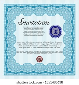 Light blue Retro vintage invitation. Complex background. Sophisticated design. Detailed. 