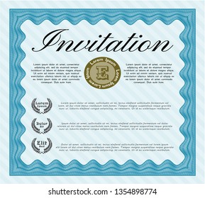 Light blue Retro vintage invitation. Retro design. With guilloche pattern and background. Vector illustration. 