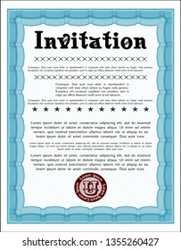 Light blue Retro vintage invitation. Perfect design. With guilloche pattern and background. Customizable, Easy to edit and change colors. 