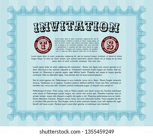 Light blue Retro vintage invitation. Printer friendly. Excellent design. Customizable, Easy to edit and change colors. 