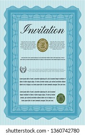 Light blue Retro vintage invitation. Cordial design. With linear background. Vector illustration. 