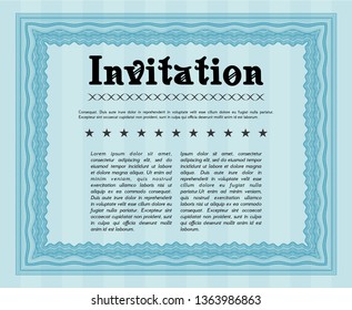 Light blue Retro vintage invitation. Lovely design. Printer friendly. Detailed. 