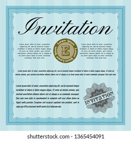 Light blue Retro vintage invitation. Printer friendly. Vector illustration. Elegant design. 