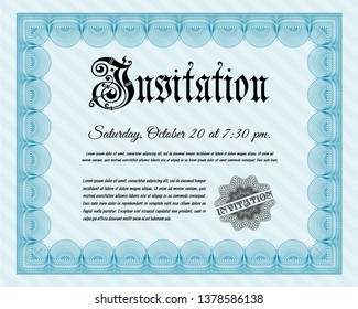 Light blue Retro vintage invitation. Nice design. Vector illustration. With guilloche pattern. 