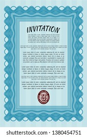 Light blue Retro vintage invitation. Customizable, Easy to edit and change colors. With complex linear background. Lovely design. 
