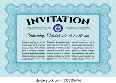 Light blue Retro vintage invitation. Sophisticated design. Detailed. With quality background. 