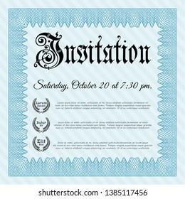 Light blue Retro vintage invitation. Artistry design. Complex background. Detailed. 