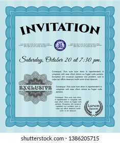 Light blue Retro vintage invitation. Printer friendly. Superior design. Vector illustration. 