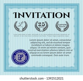 Light blue Retro vintage invitation. Good design. With linear background. Detailed. 