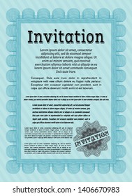 Light blue Retro vintage invitation. With great quality guilloche pattern. Detailed. Modern design. 