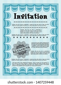 Light blue Retro vintage invitation. Elegant design. With great quality guilloche pattern. Customizable, Easy to edit and change colors. 