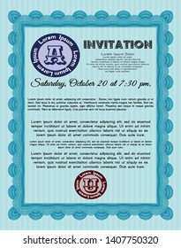 Light blue Retro vintage invitation. With quality background. Lovely design. Vector illustration. 
