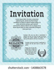 Light blue Retro vintage invitation. With complex background. Money Pattern design. Vector illustration. 