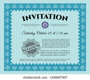 Light blue Retro vintage invitation. With complex background. Customizable, Easy to edit and change colors. Money Pattern design. 