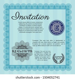 Light blue Retro vintage invitation. Vector illustration. With complex linear background. Money design. 