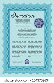 Light blue Retro vintage invitation. Easy to print. Retro design. Customizable, Easy to edit and change colors. 