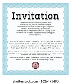 Light blue Retro vintage invitation. Modern design. Detailed. Complex background. 