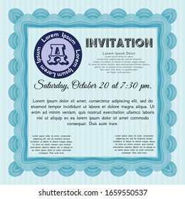 Light blue Retro vintage invitation. Elegant design. With complex linear background. Customizable, Easy to edit and change colors. 
