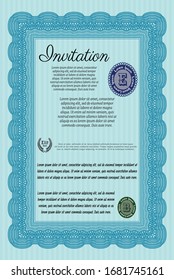Light blue Retro vintage invitation. Retro design. With complex background. Detailed. 