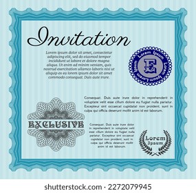Light blue Retro vintage invitation template. Beauty design. Easy to print. Vector illustration. 