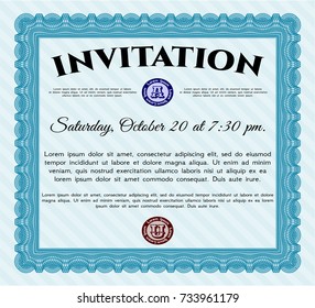 Light blue Retro vintage invitation. Sophisticated design. Customizable, Easy to edit and change colors. Complex background. 