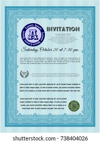 Light blue Retro vintage invitation. Good design. Easy to print. Vector illustration. 